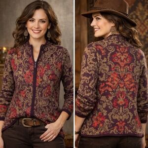 VTG 90s Pendleton Cardigan Women S Purple Wool Full Zip Paisley Jacquard Sweater